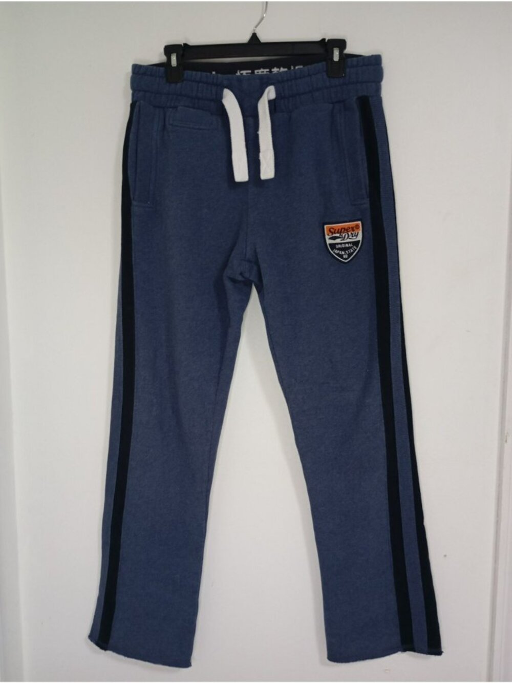 Superdry Mens Blue Pants W/ Stripe Detail & Embroidered Logo Size M